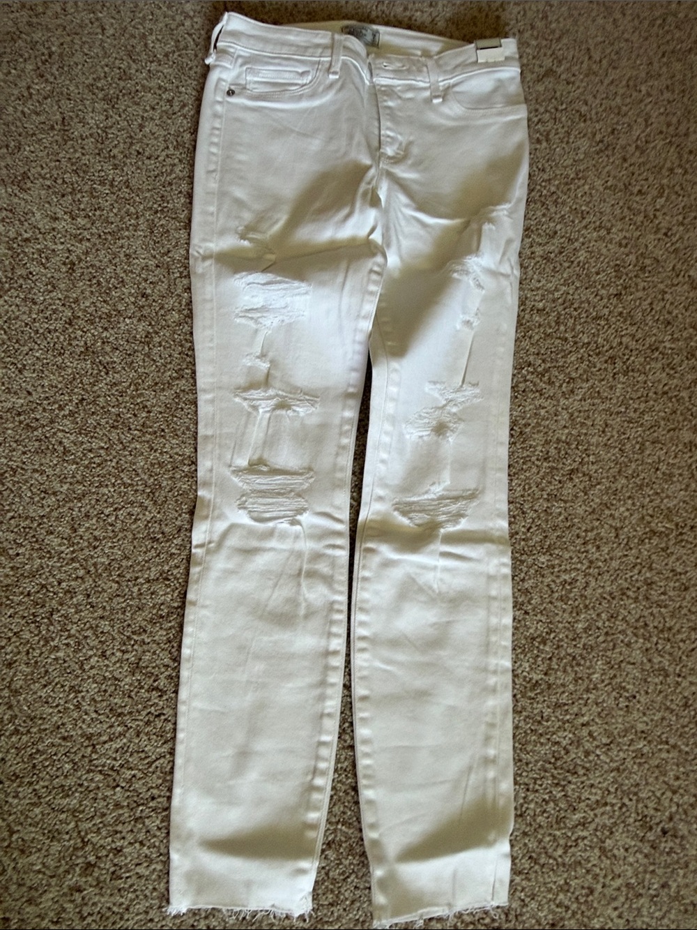 Abercrombie & Fitch White Distressed Skinny Jeans